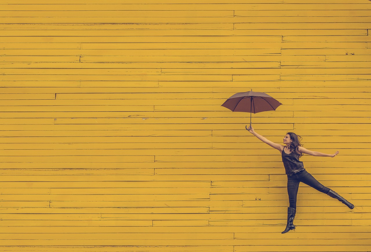 woman, umbrella, floating, jumping, yellow background, artistic, urban, fashion, girl, young, female, person, outdoors, caucasian, attractive, adult, joy, life, happy, cheerful, fun, model, umbrella, yellow background, fashion, girl, person, joy, life, life, life, life, life, happy, happy, happy, happy, fun